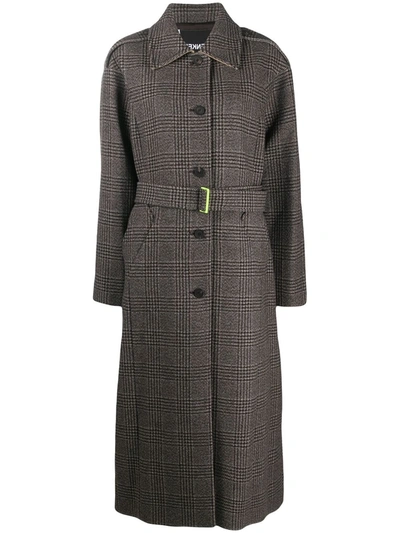 Frenken Check Belted Single-breasted Coat In Brown