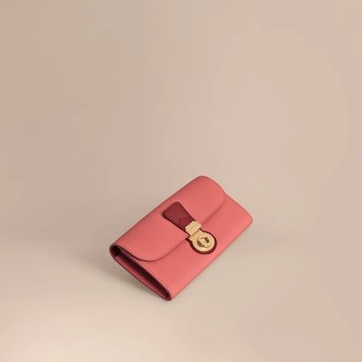 Burberry Two-tone Trench Leather Continental Wallet In Blossom Pink/antique Red