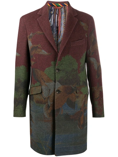 Etro Floral Print Single Breasted Coat In Red