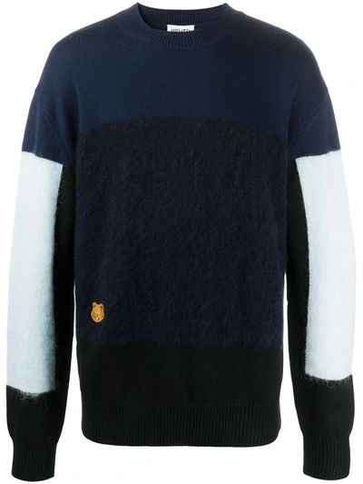 Kenzo Tiger Patch Colour-block Jumper In Black