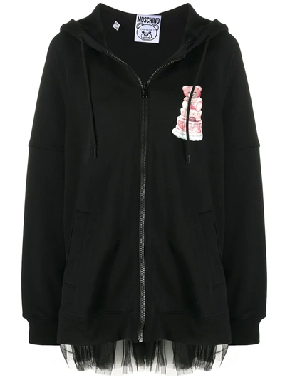 Moschino Tulle Trim Teddy Cake Hoodie In Black