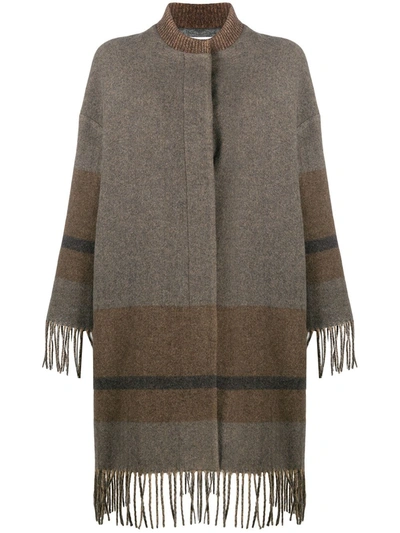 Fabiana Filippi Fringe Hem Wool Blend Coat In Ombra/ Brown