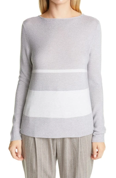 Fabiana Filippi Metallic Stripe Wool Blend Sweater In Light Gray/white