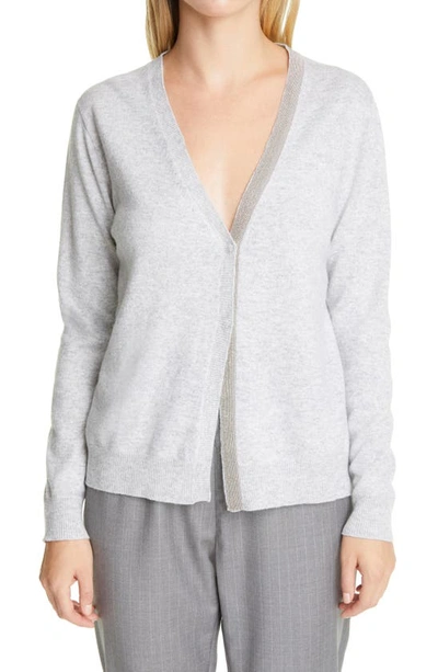 Fabiana Filippi Embellished Placket Wool, Silk & Cashmere Cardigan In Grey