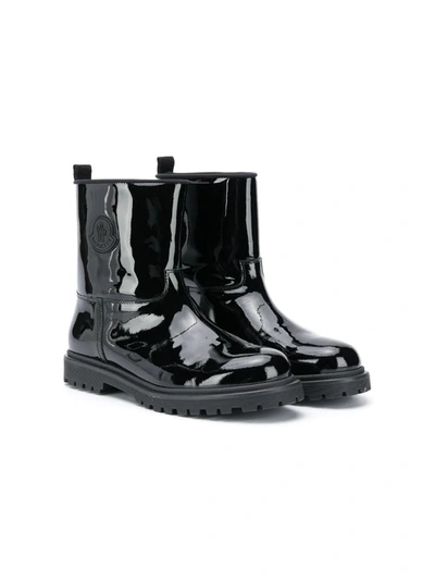 Moncler Teen Patent Slip-on Boots In Black