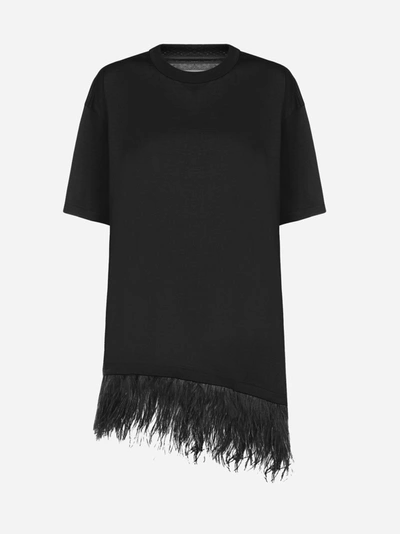 Marques' Almeida Feather-embellished Cotton Tee-dress In Black