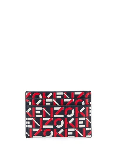 Kenzo Geometric Logo Lettering Leather Card Holder In Red