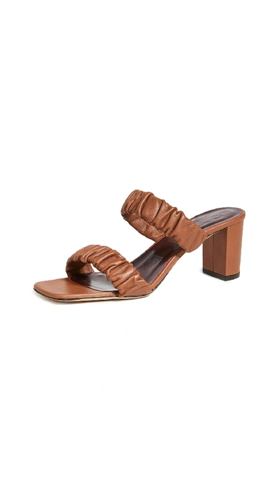 Staud Brown Frankie 50 Ruched Leather Sandals