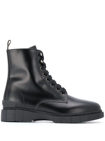 Car Shoe Leather Combat Boots In Black