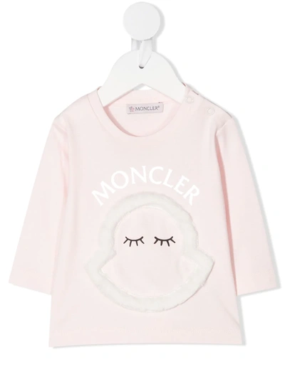 Moncler Babies' Logo-print Crew Neck Tee In Pink