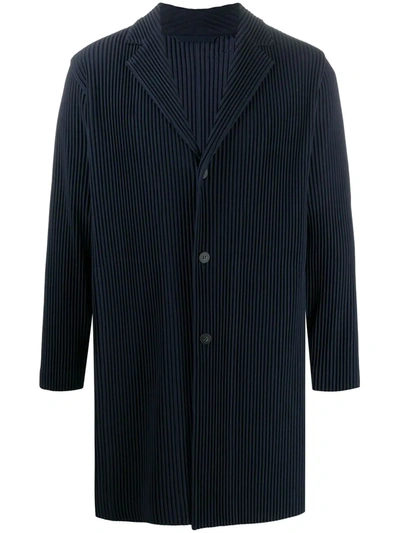 Issey Miyake Single-breasted Pleated Coat In Blue