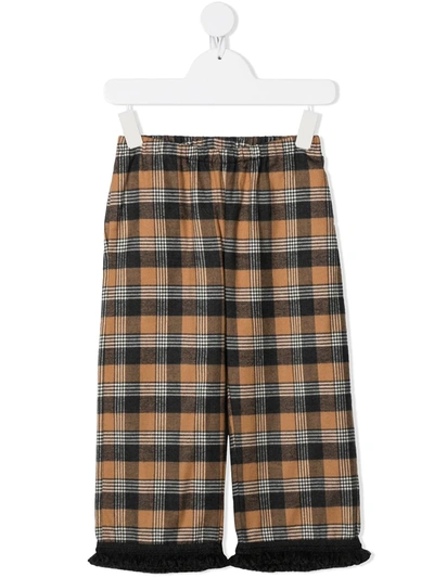 Touriste Kids' Cane Fringed-hem Check Trousers In Neutrals