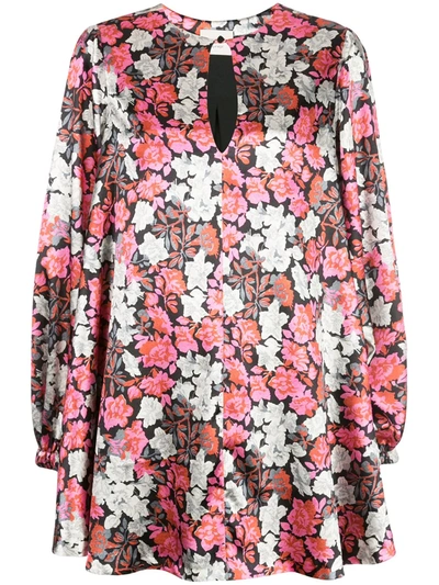 Cinq À Sept Beatrice Floral Satin Long Sleeve Shift Dress In Pink
