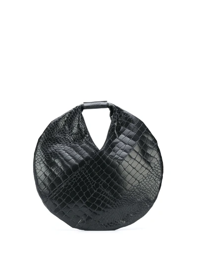 Mm6 Maison Margiela Embossed Crocodile-effect Circle Bag In Black