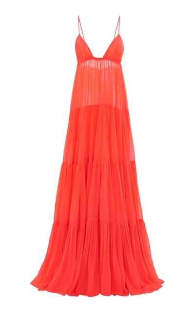 Valentino Women's Tiered V-neck Maxi Dress In Pink