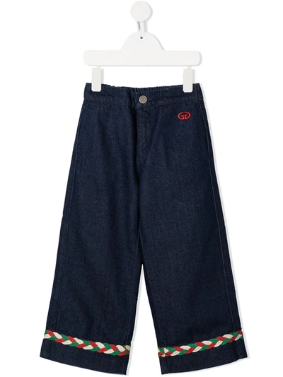 Gucci Kids' Woven Detail Wide-leg Jeans In Blue