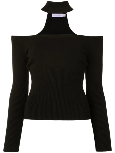Jonathan Simkhai Lila Ribbed-knit Off-shoulder Sweater In Black | ModeSens