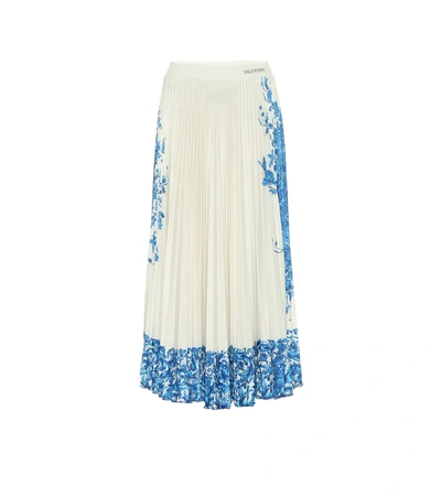 Valentino Bluegrace Bouquet Print Pleated Skirt In White