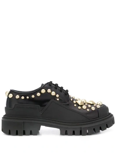 Dolce & Gabbana Stud-embellished Lace-up Shoes In Black