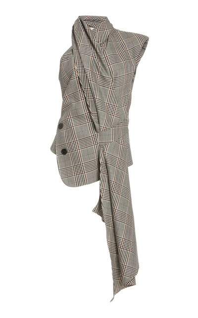 Monse Draped Prince Of Wales Checked Wool-blend Top In Plaid