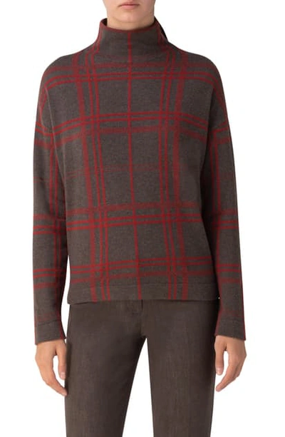 Akris Plaid Intarsia Cashmere Sweater In Taupe Carmin
