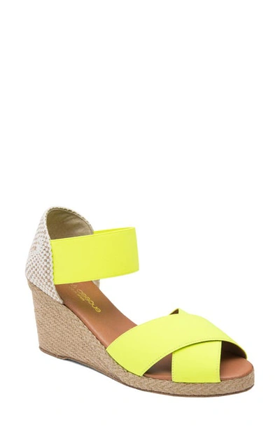 Andre Assous Erika Espadrille Wedge In Neon Yellow Fabric
