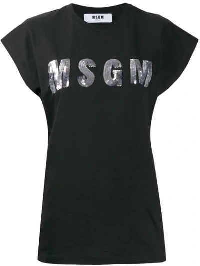 Msgm Carnivorous Plants Logo T-shirt In Black