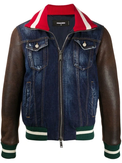 Dsquared2 Cotton Denim Jacket W/ Faux Leather In Blue | ModeSens