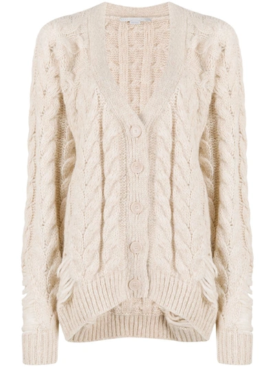 Stella Mccartney Distressed-effect Cable-knit Cardigan In Neutrals