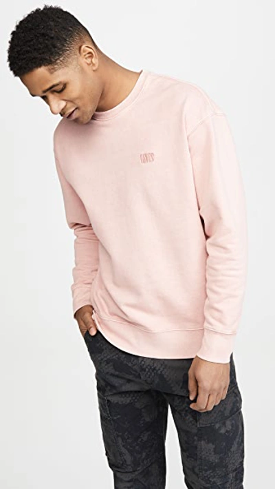 Levi's Authentic Logo Crewneck Sweatshirt In Garment Dye Pink