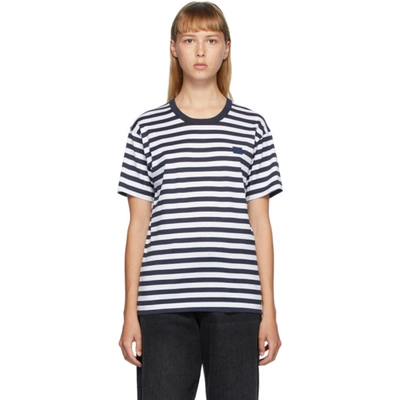 Acne Studios Ellison Face Stripe Cotton T-shirt In Navy Blue
