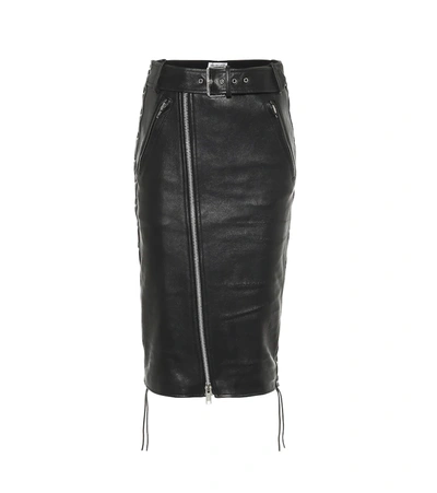 Balenciaga Belted Lace-up Leather And Stretch-jersey Skirt In Black