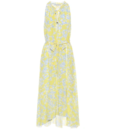 Heidi Klein Shirred Printed Silk Crepe De Chine Maxi Dress In Yellow