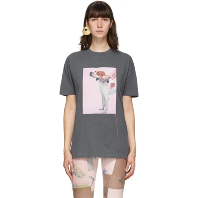 Acne Studios Elice Painted Dog-print Cotton T-shirt In Slate Grey