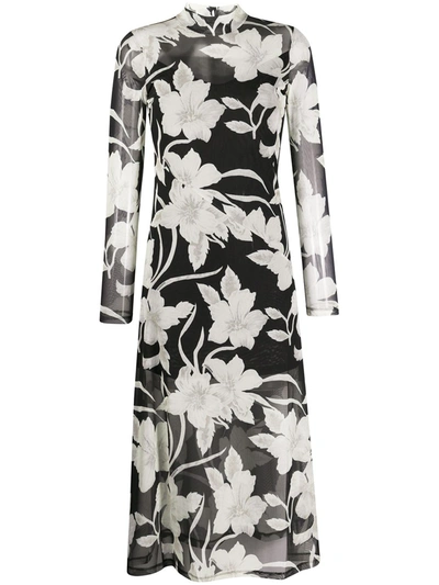 Allsaints Hanna Jardin Print Long Sleeve Midi Dress In Black