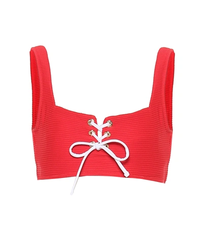 Heidi Klein Sardinia Lace-up Square-neck Ribbed Bikini Top In Rot