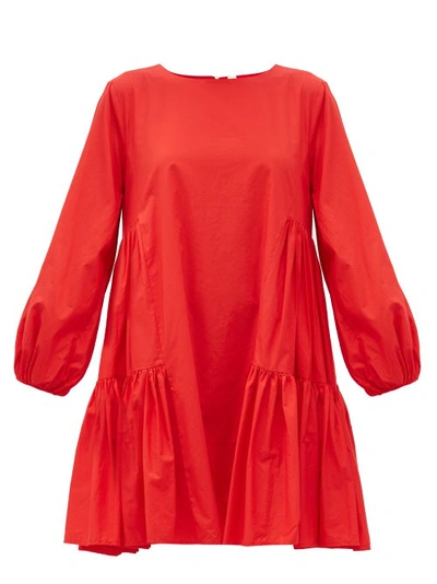 Merlette Byward Balloon-sleeve Cotton-poplin Dress In Rouge
