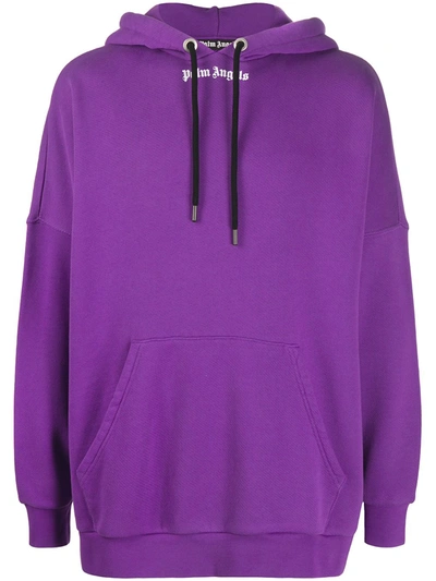 Palm Angels Logo-print Oversized Cotton Hooded Sweatshirt In Lilac White