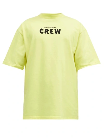 Balenciaga Crew-print Cotton-jersey T-shirt In Yellow