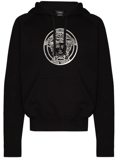 Versace Medusa Head Logo Graphic Cotton Hoodie In Black | ModeSens