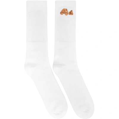 Palm Angels White Bear-embroidered Cotton-blend Socks