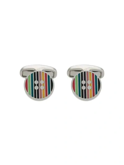 Paul Smith Button Striped Silver-tone Cufflinks