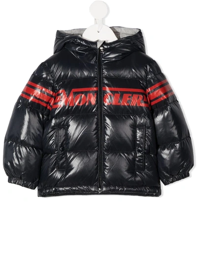 Moncler Babies' Gefütterte Jacke Mit Logo-print In Blue