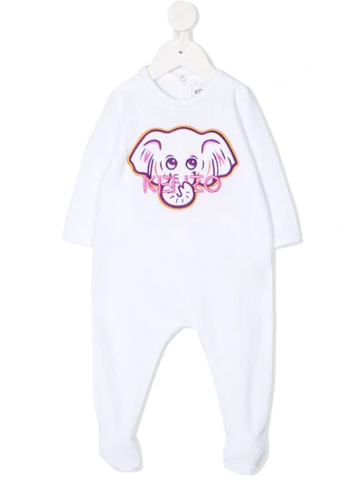 Kenzo Elephant Embroidered Babygrow In White