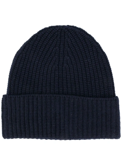 Agnona Ribbed Knit Cashmere Beanie In Blue