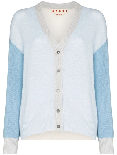 Marni Contrasting-sleeve Buttoned Cardigan In Blue