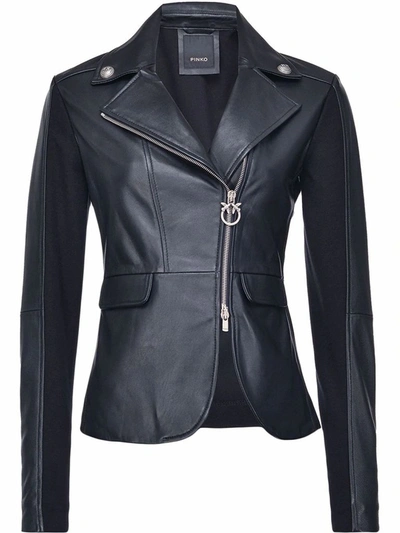Pinko Women's Black Leather Outerwear Jacket