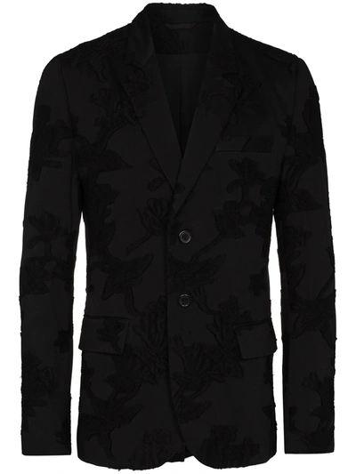 Ann Demeulemeester Single-breasted Embroidered Wool-blend Jacket In Black