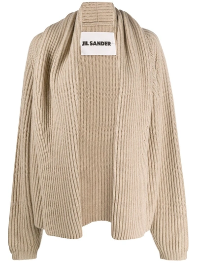 Jil Sander Shawl-lapel Ribbed Cashmere Cardigan In Neutrals