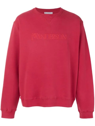 Jw Anderson Logo-embroidered Cotton Sweatshirt In Red